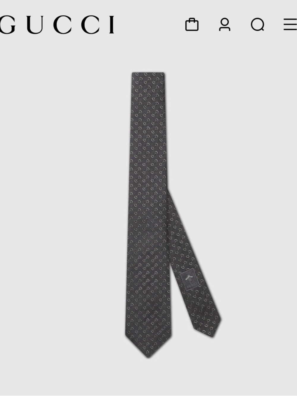 🖤NWT authentic Gucci Silk Jacquard Tie in Charcoal with subtle Horsebit